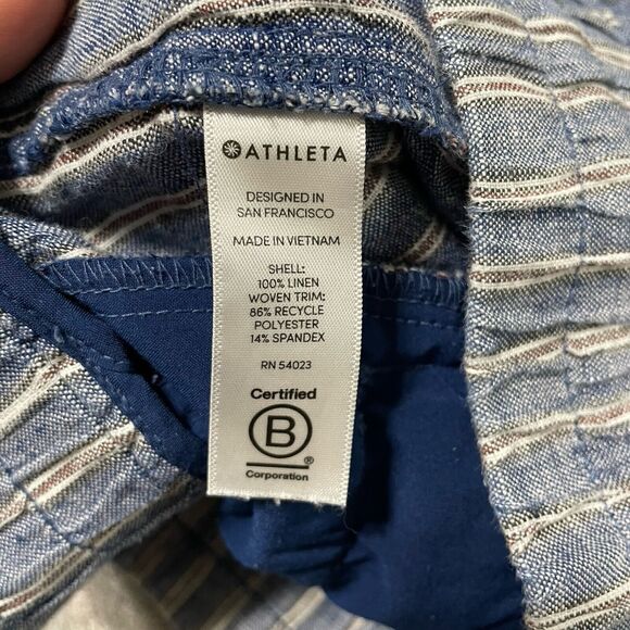Athleta Shorts Womens 2 Cabo Tide Blue Linen Blend Stripes - Picture 5 of 7